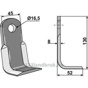 L-kniv / Slagstål - 130x45x8mm - Gaspardo, Maschio, Terranova