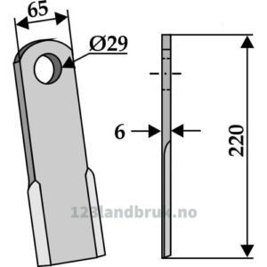 Kniv / Slagstål - Rett - 220x65x6mm - Ugeløse
