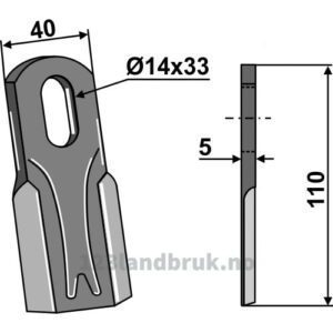 Kniv / Slagstål - Rett - 110x40x5mm