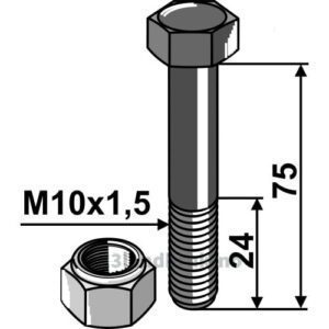 Bolt med Låsemutter - 12.9 - M10x1,5x75mm - HMF FREI, Noremat, Votex