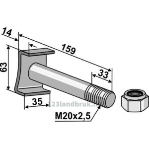 Bolt med Låsemutter - 10.9 - M20x2,5x159mm - Kuhn, Willibald