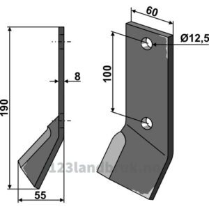 Gravestål - 190x60x8mm - Høyre - Hemos