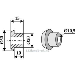Foring til Halmsnitterkniv - Ø10,5xØ20x15mm - Case, Massey Ferguson, Rekord