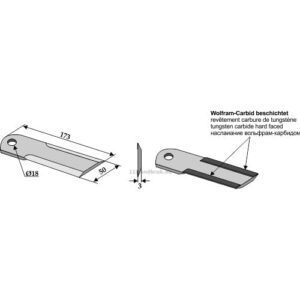 Halmsnitterkniv - Wolfram Carbid - 173x50x3mm - Claas
