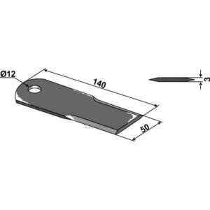 Halmsnitterkniv - 140x50x3mm - KPAB, New Holland