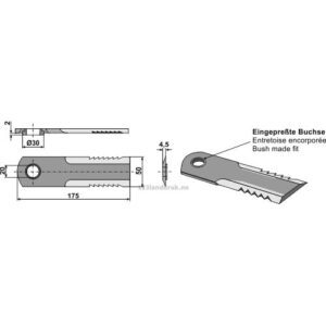Halmsnitterkniv - 175x50x4,5mm - Case, Massey Ferguson