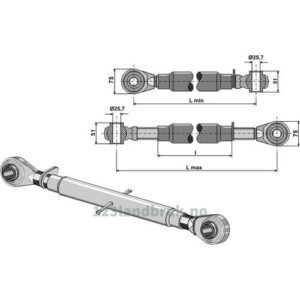 Toppstag med Herdede Kuler - 1330/1580 mm - Kategori: 2