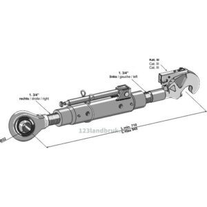 Toppstag med Fanghake og Kule - 710/945 mm - Kategori: 3 - Case, Massey Ferguson