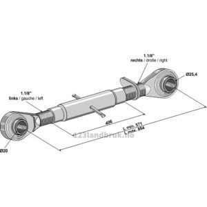 Toppstag - 571/864 mm - Kategori: Ø20-2 - John Deere