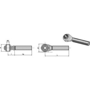 Herdet Toppstagende - M30x3,5x230mm - Fendt