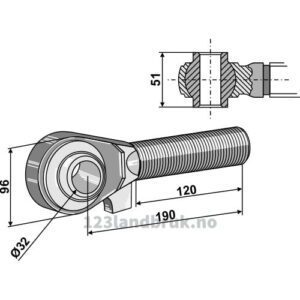 Endekobling med kule - M42x3x190mm