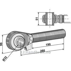 Endekobling med kule - M42x3x260mm