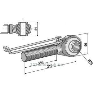 Endekobling med kule - M42x3x210mm - Venstre