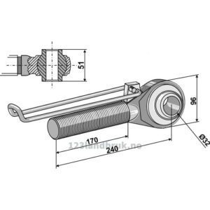 Endekobling med kule - M42x3x240mm - Venstre