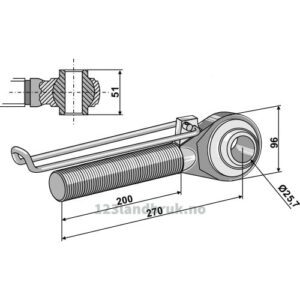 Endekobling med kule - M42x3x270mm - Venstre