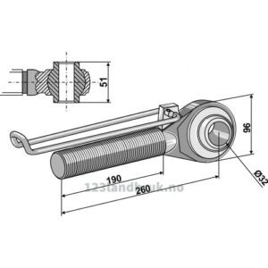 Endekobling med kule - M42x3x260mm - Venstre