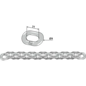 Kjetting- Kjededeling: 9x31mm - Fristein, Kemper, Stille - 1 meter
