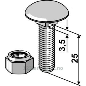 Låsebolt med Låsemutter - 8.8 - M10x25mm
