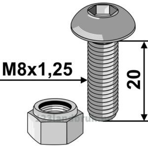 Unbrako Forsenket med Låsemutter - 10.9 - M8x1,25x20mm