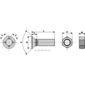 Plogbolt med Mutter - 8.8 - 7/16" UNCx32mm