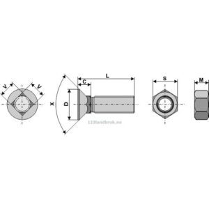 Plogbolt med Mutter - 8.8 - 7/16" UNCx40mm