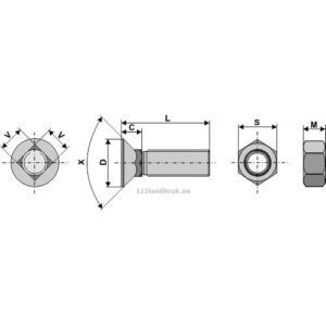 Plogbolt med Mutter - 8.8 - 7/16" UNCx45mm