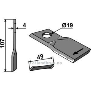 Slåmaskinkniv - 107x49x4mm - Pöttinger