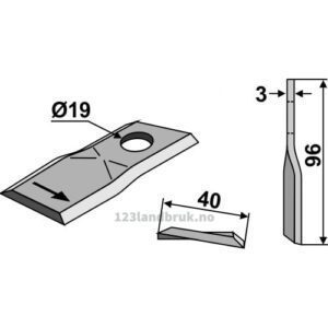 Slåmaskinkniv - 96x40x3mm - Venstre - Deutz-Fahr, Pöttinger