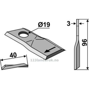 Slåmaskinkniv - 96x40x3mm - Høyre - Deutz-Fahr, Pöttinger