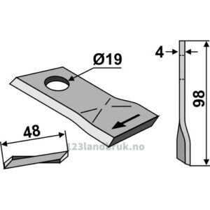 Slåmaskinkniv - 98x48x4mm - Høyre - B.C.S., Deutz-Fahr, Fella