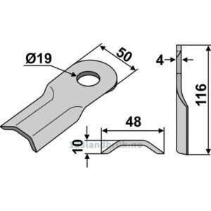 Slåmaskinkniv - 116x50x4mm - Krone