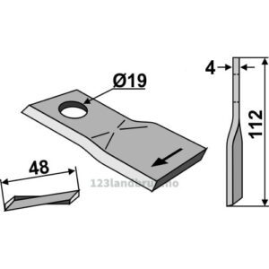 Slåmaskinkniv - 119x48x4mm - Høyre - Krone