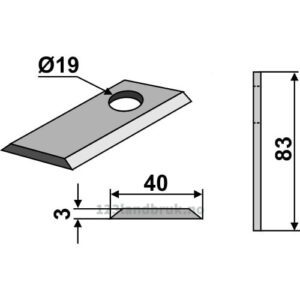 Slåmaskinkniv - 83x40x3mm - Deutz-Fahr, Krone