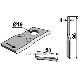 Slåmaskinkniv - 96x50x4mm - Venstre - Krone