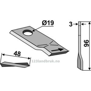 Slåmaskinkniv - 96x48x3mm - Venstre - Krone, Pöttinger