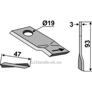 Slåmaskinkniv - 93x47x3mm - Venstre - Krone, PZ-Zweegers