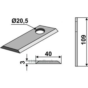 Slåmaskinkniv - 109x40x3mm - Agram, Kverneland, Taarup, Rasspe