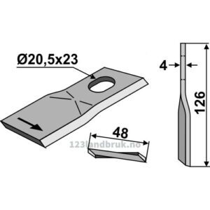 Slåmaskinkniv - 126x48x4mm - Venstre - Agram, Kuhn, Kverneland, Taarup