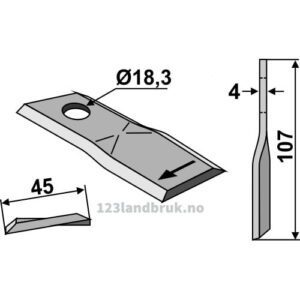 Slåmaskinkniv - 107x45x4mm - Venstre - Fort, Kuhn, Morra, New Holland