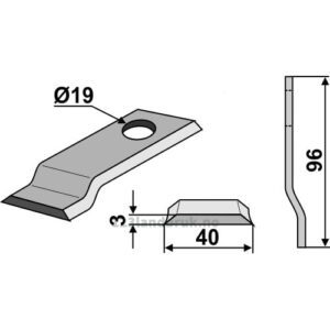 Slåmaskinkniv - 96x40mm - Deutz-Fahr, Fella, Fort, IHC, Kverneland, Morra, Pöttinger