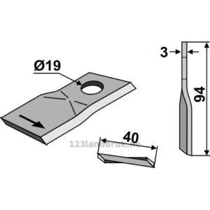 Slåmaskinkniv - 94x40x3mm - Venstre - Krone