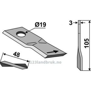 Slåmaskinkniv - 105x48x3mm - Venstre - Claas