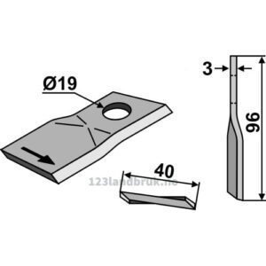 Slåmaskinkniv - 96x40x3mm - Venstre - Deutz-Fahr