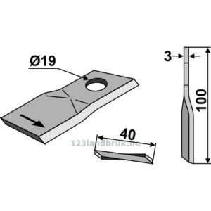 Slåmaskinkniv - 100x40x3mm - Venstre - B.C.S.