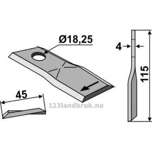 Slåmaskinkniv - 115x45x4mm - Høyre - Kuhn