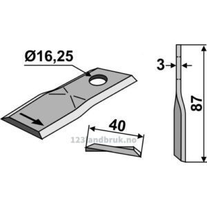 Slåmaskinkniv - 87x40x4mm - Venstre - Kuhn