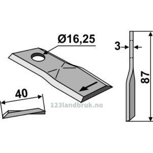 Slåmaskinkniv - 87x40x4mm - Høyre - Kuhn
