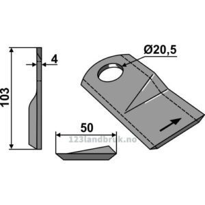 Slåmaskinkniv - 103x50x4mm - Venstre - Kuhn