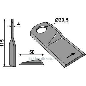 Slåmaskinkniv - 115x50x4mm - Venstre - Kuhn Original