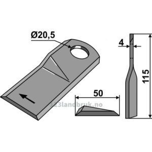 Slåmaskinkniv - 115x50x4mm - Høyre - Kuhn Original